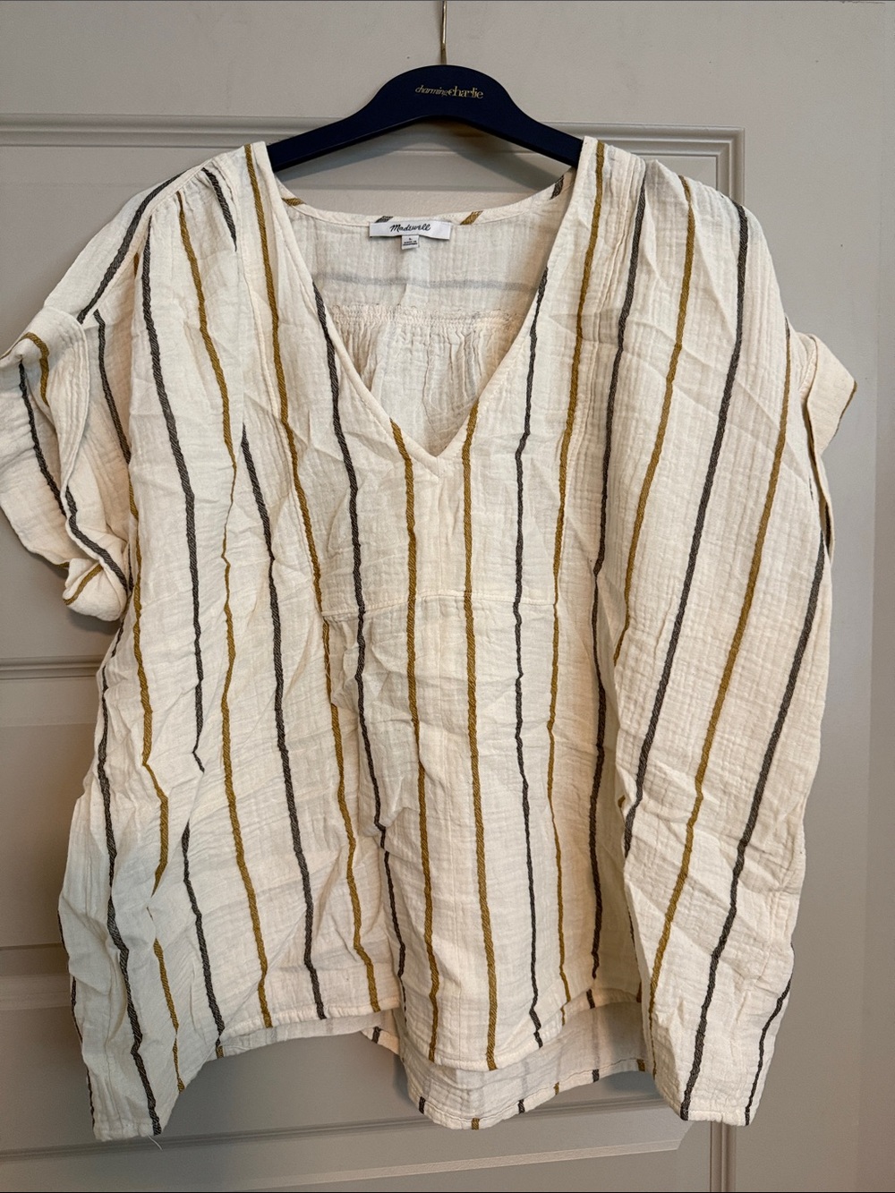Madewell Washed Cream Striped V-Neck Tunic Top